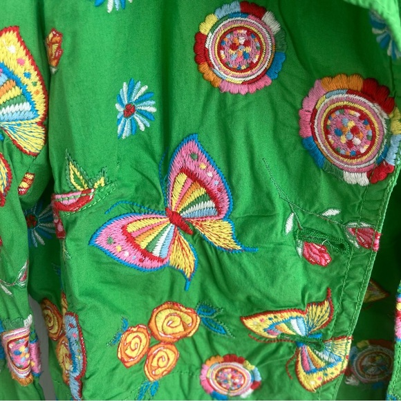 Johnny Was Green Butterfly Floral Embroidered Cropped Jacket Boho Size Small - Picture 7 of 9